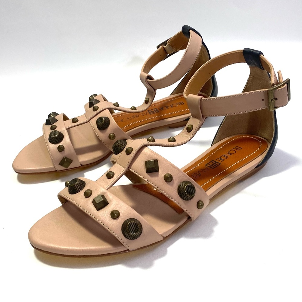 Blonde Ambition Studded Flat Women’s Sandals 7 / 37 Ankle Strap Open Toe